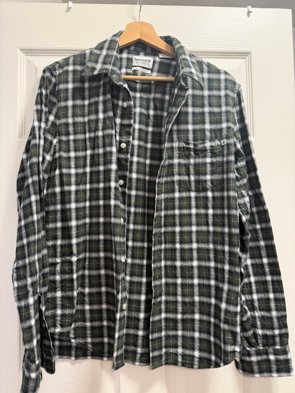 Timberland Green and White Plaid Button-Down Shirt